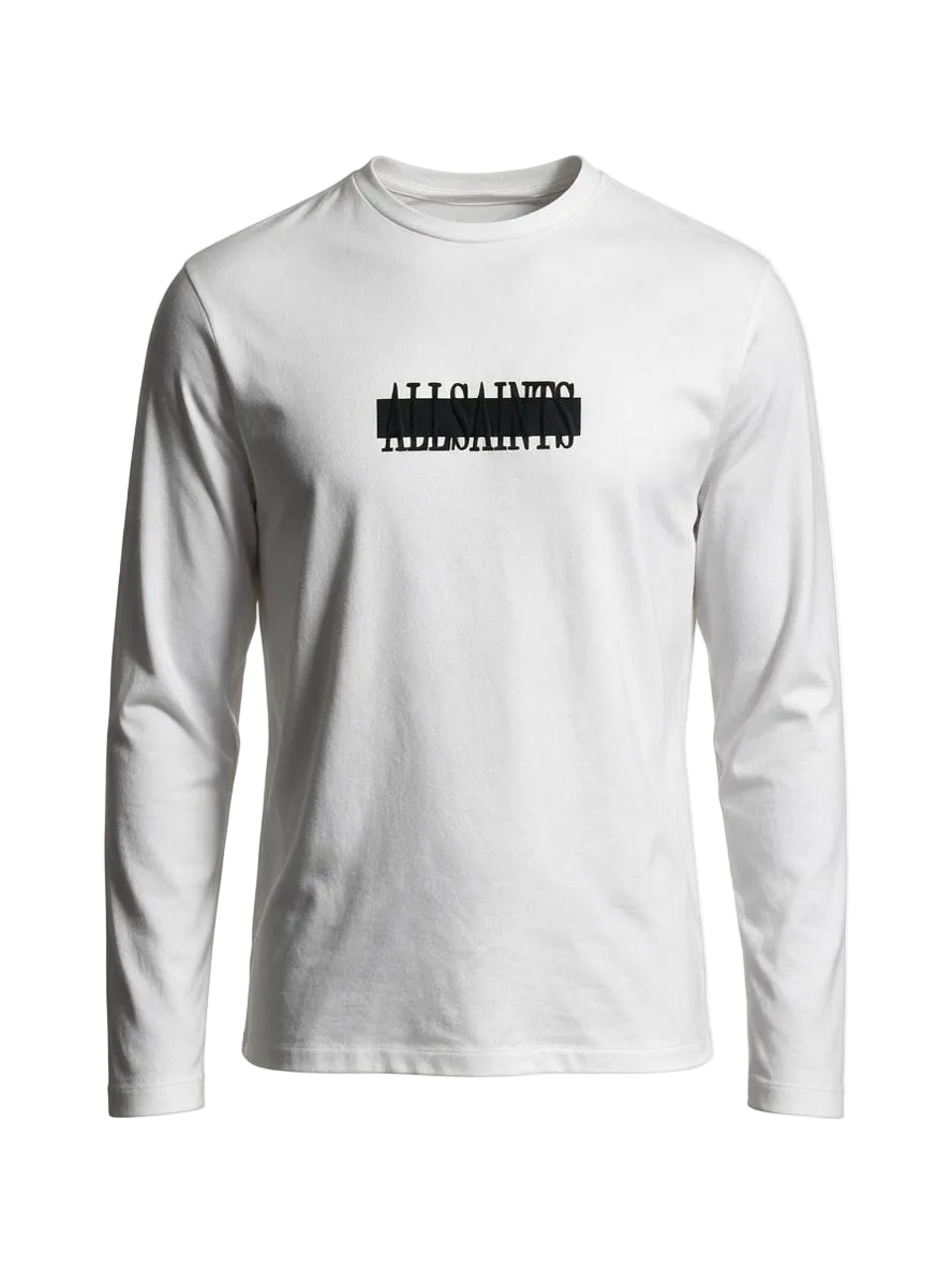 Stamp Laminate White LS Crew Neck T-shirt Middle Logo