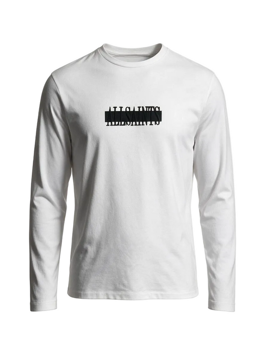 Stamp Laminate White LS Crew Neck T-shirt Middle Logo